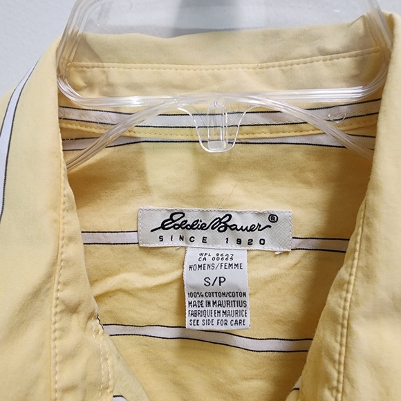 Eddie Bauer Yellow and White and Black Striped Button-up Top Women's Size S/P - Picture 2 of 4